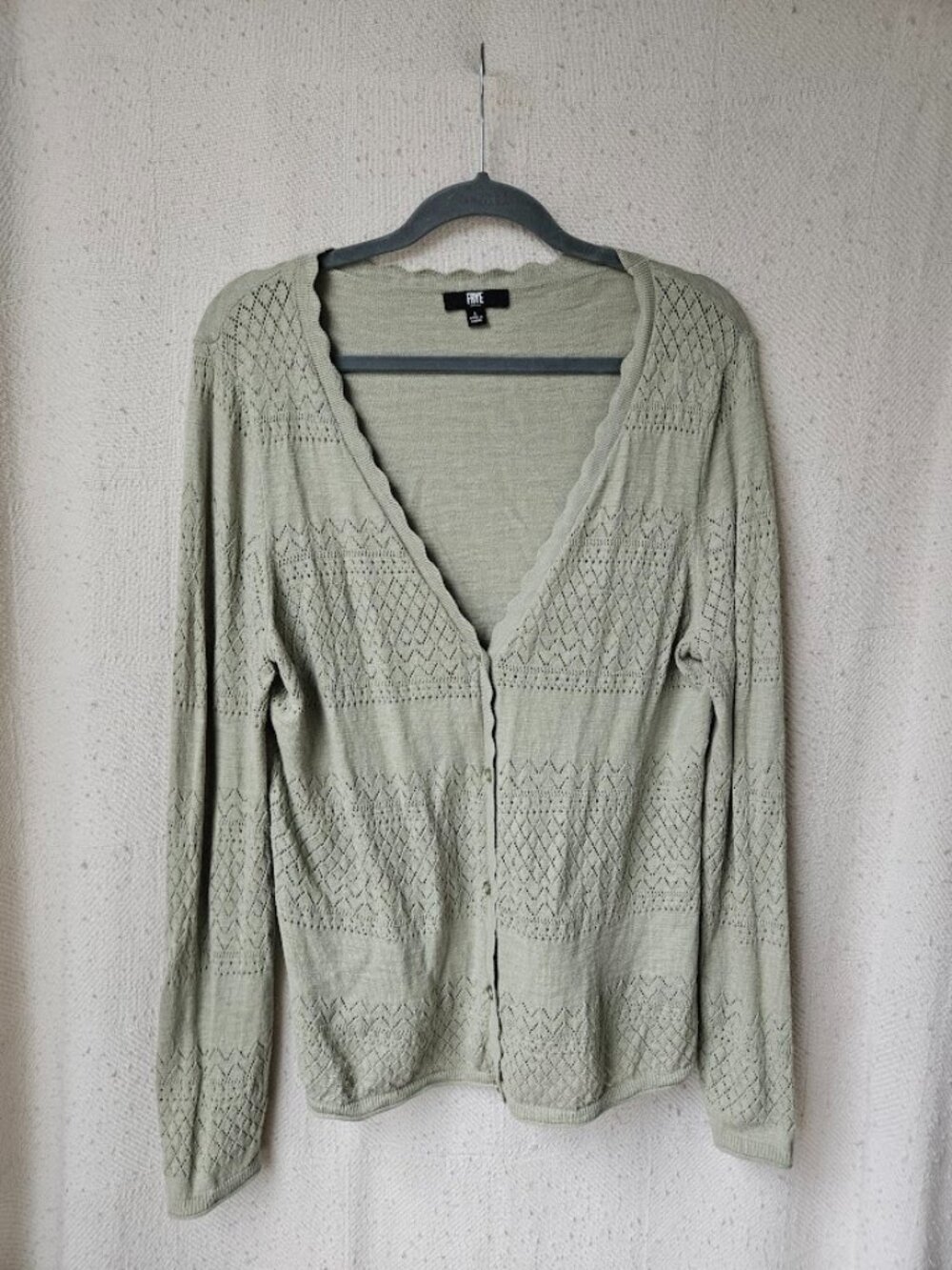 Frye Cottagecore Pastel Sage Green Scallop Kawaii Cardigan Sweater Cotton Fairy